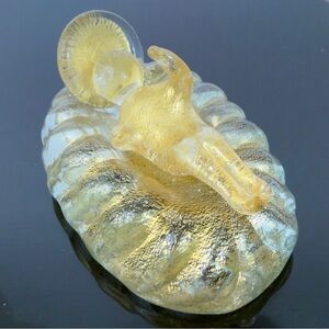 Vintage Murano Italy Gold Glitter Clear Glass Baby Jesus, Gold Fleck Art Glass